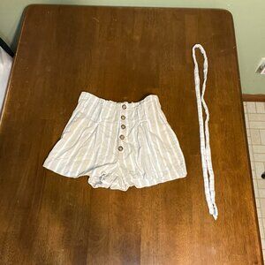 Abercrombie & Fitch | Beige & White | Striped Paperbag Waist Shorts